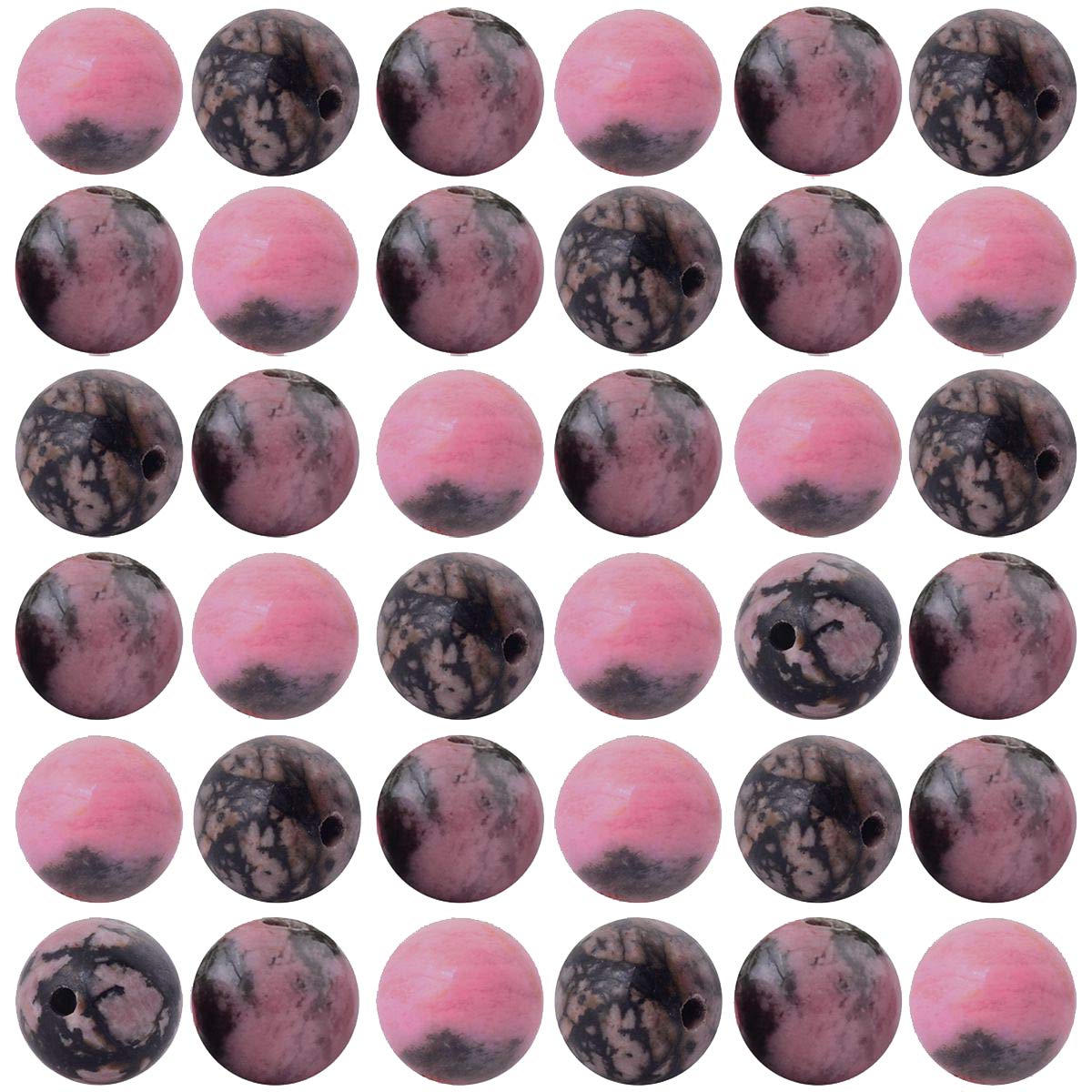 Natural Stone Beads 100pcs 8mm Black Stripe Rhodonite Round Real Stone Beading Loose Gemstone Hole 1mm DIY Charm Beads for Bracelet Necklace Earrings Jewelry Making (Black Stripe Rhodochrosite, 8mm)