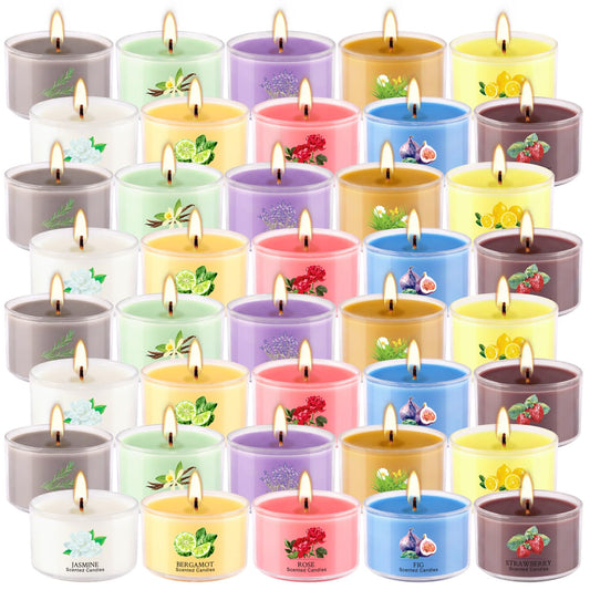 40 Scented Candle Set, 10 Fragrances, 35g Natural Soy Wax Candles with Smokeless Cotton Wicks, Ideal for Home Decor, Yoga, Meditation, Spa & Gifting.