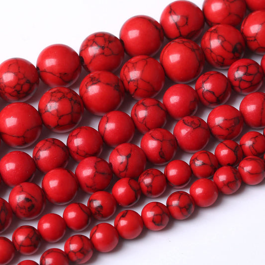 45PCS 8MM Red Turquoise Beads with Mother-of-Pearl Round Loose Beads for Jewelry Making 15