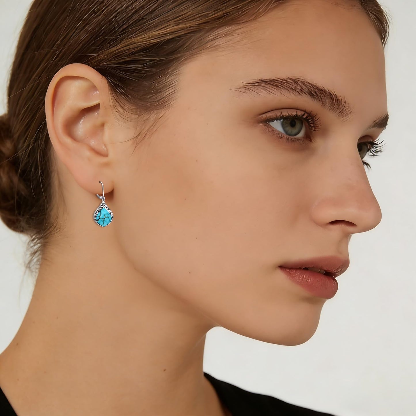 Eetaitai Natural Turquoise Earrings for Women 925 Sterling Silver Celtic Knot Teardrop Leverback Dangle Earrings Vintage Boho Earrings Native American Western Jewelry Mothers Day Gifts for Mom Wife Sister
