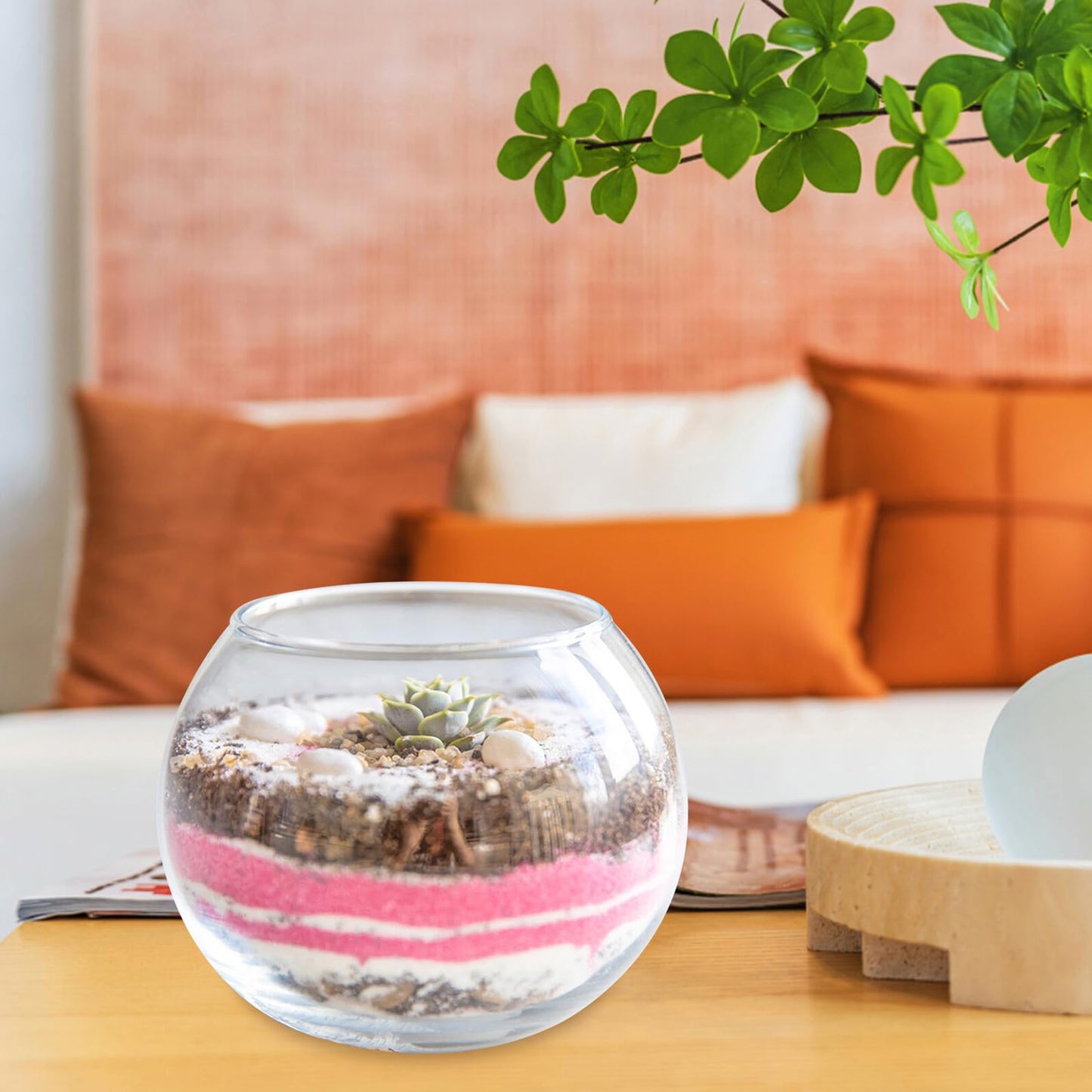 PRETYZOOM Glass Flower Vase and Fish Bowl 15cm Round Hydroponic Planter for Home Decor, Wedding Centerpiece, Terrarium Container for Desktop Plants