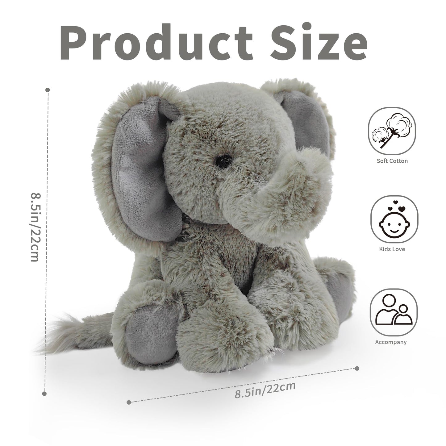 Hideekoog Elephant Stuffed Animal Toys, 8.5 Inch Soft and Cuddly Elephant Plush Animals Toy, Cute and Realistic Animals Gifts for Boys and Girls Toy for Toddlers 1-3