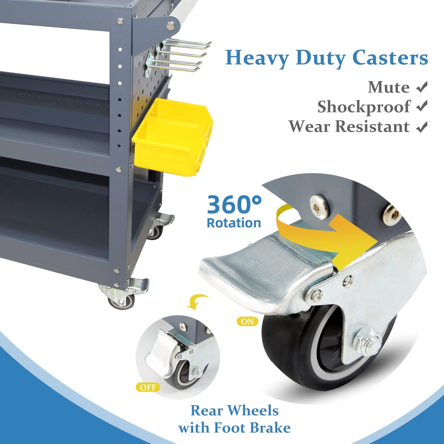 Mechanics Cart, 500 lbs Capacity, 31.5"x29"x15", Rolling Tool Cart with 4 Dividers, Mesh Panels & Hanging Tray for Garage & Jobsite
