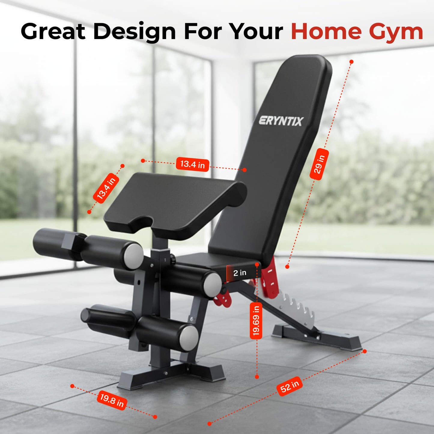 Eryntix Adjustable Workout Bench, 1600LBS Heavy-Duty Weight Bench with Leg Extension/Curl, Preacher Pad, 7-Position Incline/Decline/Flat, ISCC PLUS Certified for Home Gym Full Body Strength Training (Black, M1 Pro)