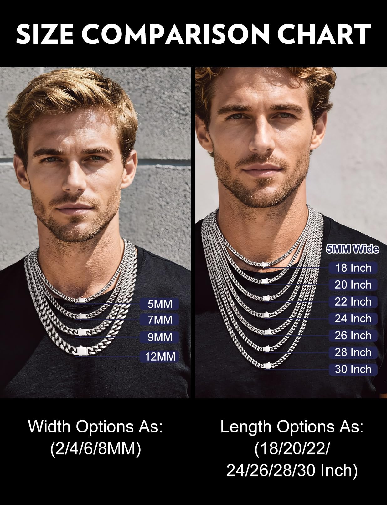 Bandmax Mens Cuban Chain Necklace 28 Inch 5MM Wide Miami Chain Hip Hop Link Chains Stainless Steel Silver Chain for Men Women Biker Rapper Jewelry