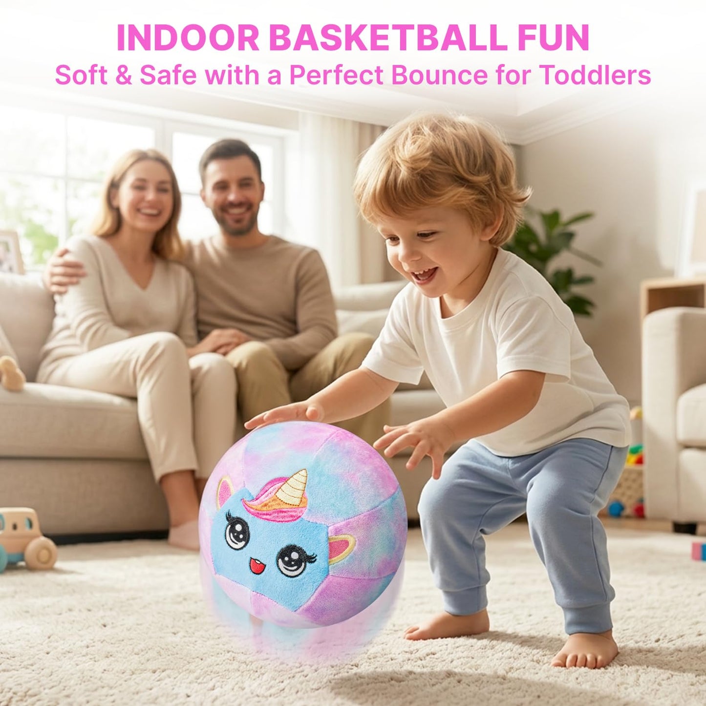 JoyCat Silent Basketball, Inflatable Soft Plush Toddler Basketball, Soundless Ball for Indoor Training and Quiet Dribbling, Unicorn Ball Gift for Girls Boys Ages 2 3 4 5 6