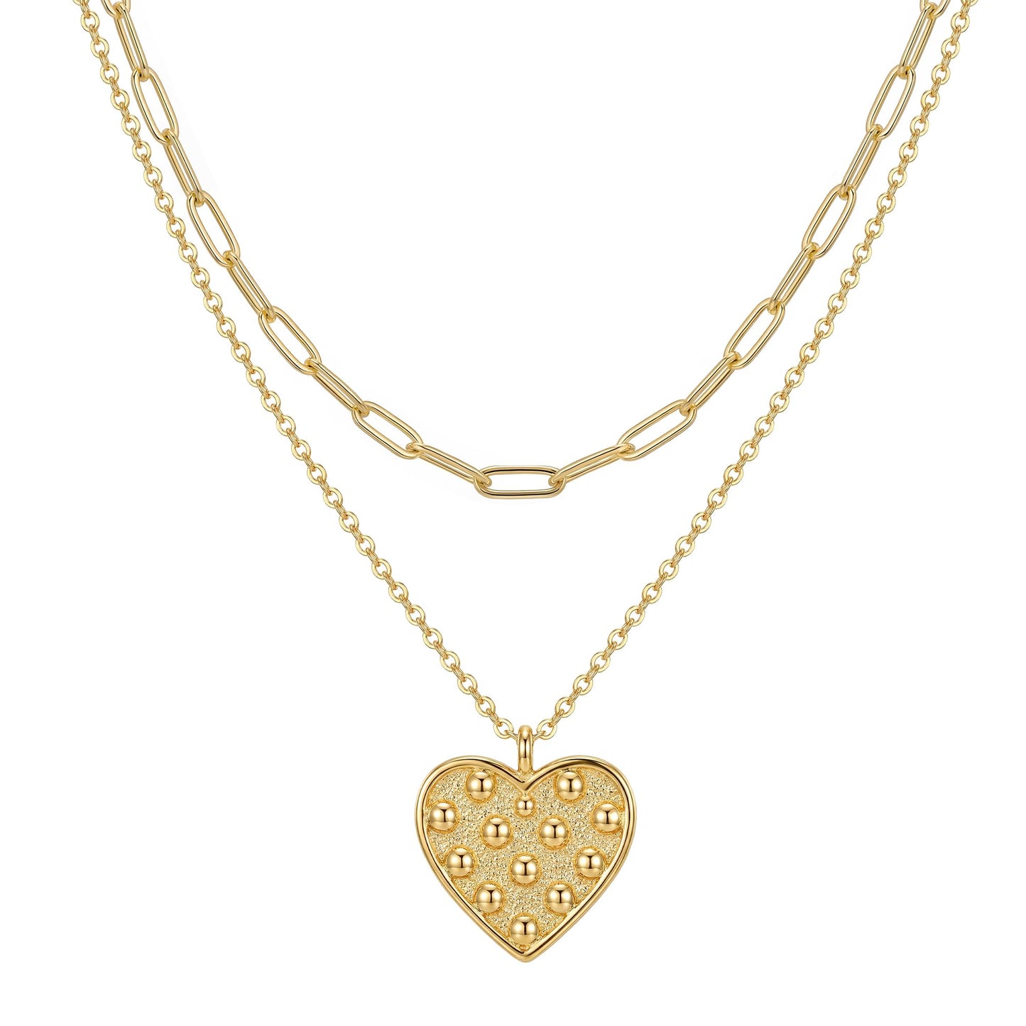 MEVECCO Gold Layered Choker Necklace for Women, 18K Gold Plated Dainty Heart Pendant Minimalist Paperclip Double Layer Necklace for Jewelry