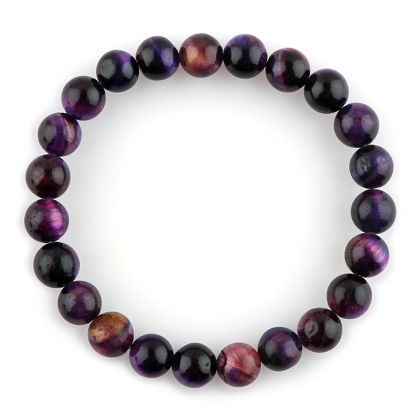 CRYSTALINES Natural Purple Tiger Eye Gemstone Stretchable Bracelet for Men Women, Handmade Jewelry, Chakra - Healing - Yoga - Spiritual - Protection | Birthstone | Unisex | Statement Christmas Gifts