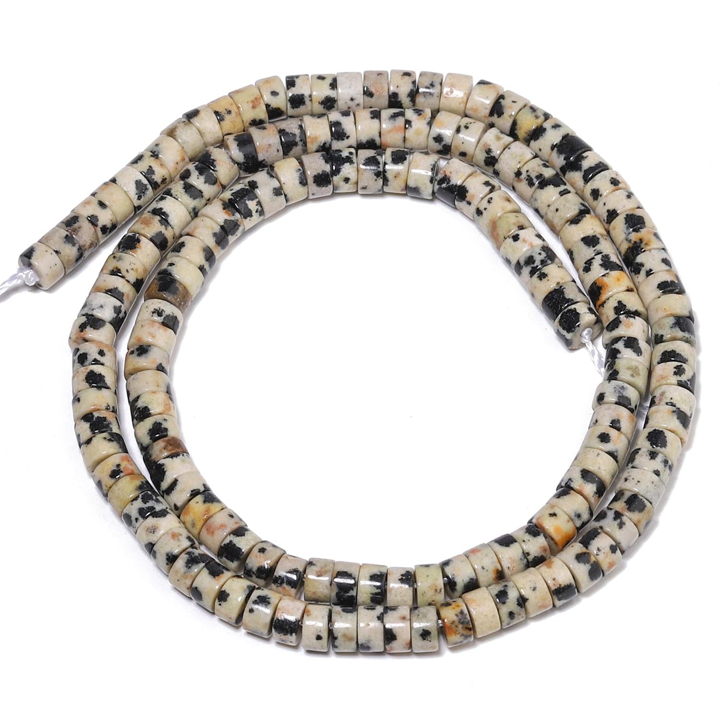 NITOPUPU 150Pcs 4×2mm Natural Dalmatian Jasper Spacer Stone Beads for Jewelry Making Supplies, Loose Semi Flat Round Gemstone Tube Beads for Bracelets DIY Crafts