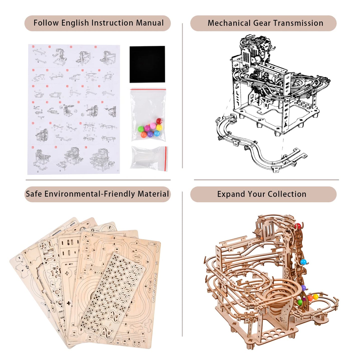 3D Wooden Puzzles Marble Run Chain Kit, Wood Creative Mechanical Puzzles Assembly Model Building Kits to Build for Adults & Kids, DIY Wooden Puzzle Hobbies Toys for Adults &Teens Gifts