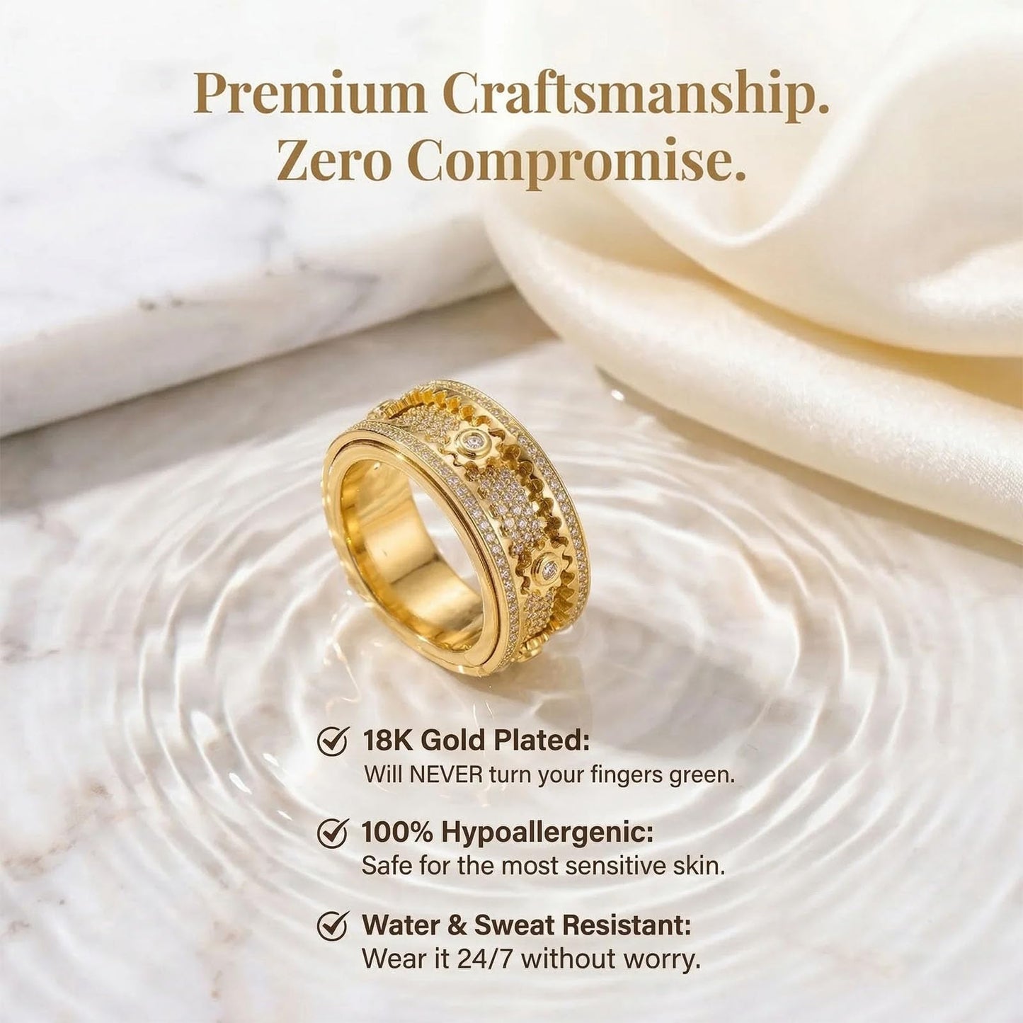 Xarewx Mindfulness Rings for Women, Fidget Ring, Adjustable Anti-Anxiety Fidget Rings, Menopause and Stress Ring, Calm & Everyday Wear (3pcs, 8)