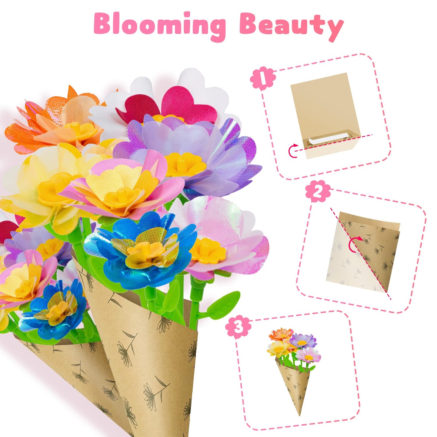 Deesry Craft Kits for Kids Ages 4-8, DIY Arts and Christmas Crafts for Kids, Fabric Flower Bouquets Toys with Storable Box, Flower Making Toy, Birthday Gifts for 4 5 6 7 8 Years Toddler Girl Toys