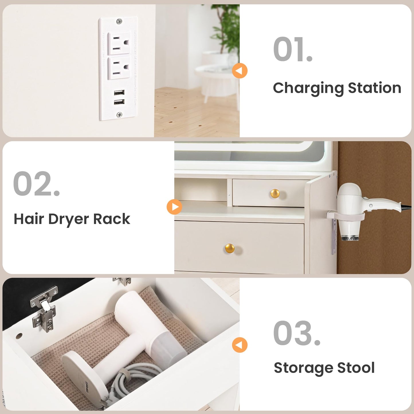 Pamapic Mobile File Cabinet Vanity Desk with Mirror and Lights, 8 Drawers Makeup Vanity Desk with Lights and Upgraded Silent Slides, 3 Lighting Modes Makeup Vanity with Charging Station, White