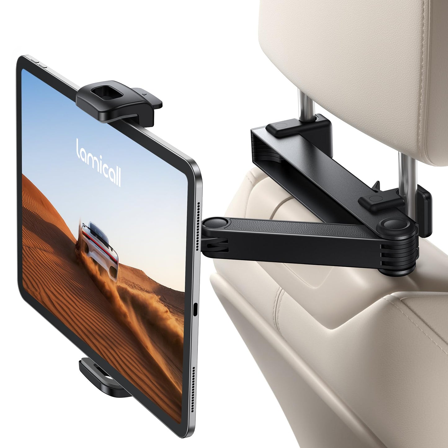 Lamicall Car Headrest Tablet Holder - [Lockable] [3 in 1 Extension Arm] Upgrade Tablet Mount for Car Backseat, Gifts Road Trip Essentials for Kids, for iPad Pro, Fire HD, 4.7-13" Tablets, Mother's Day
