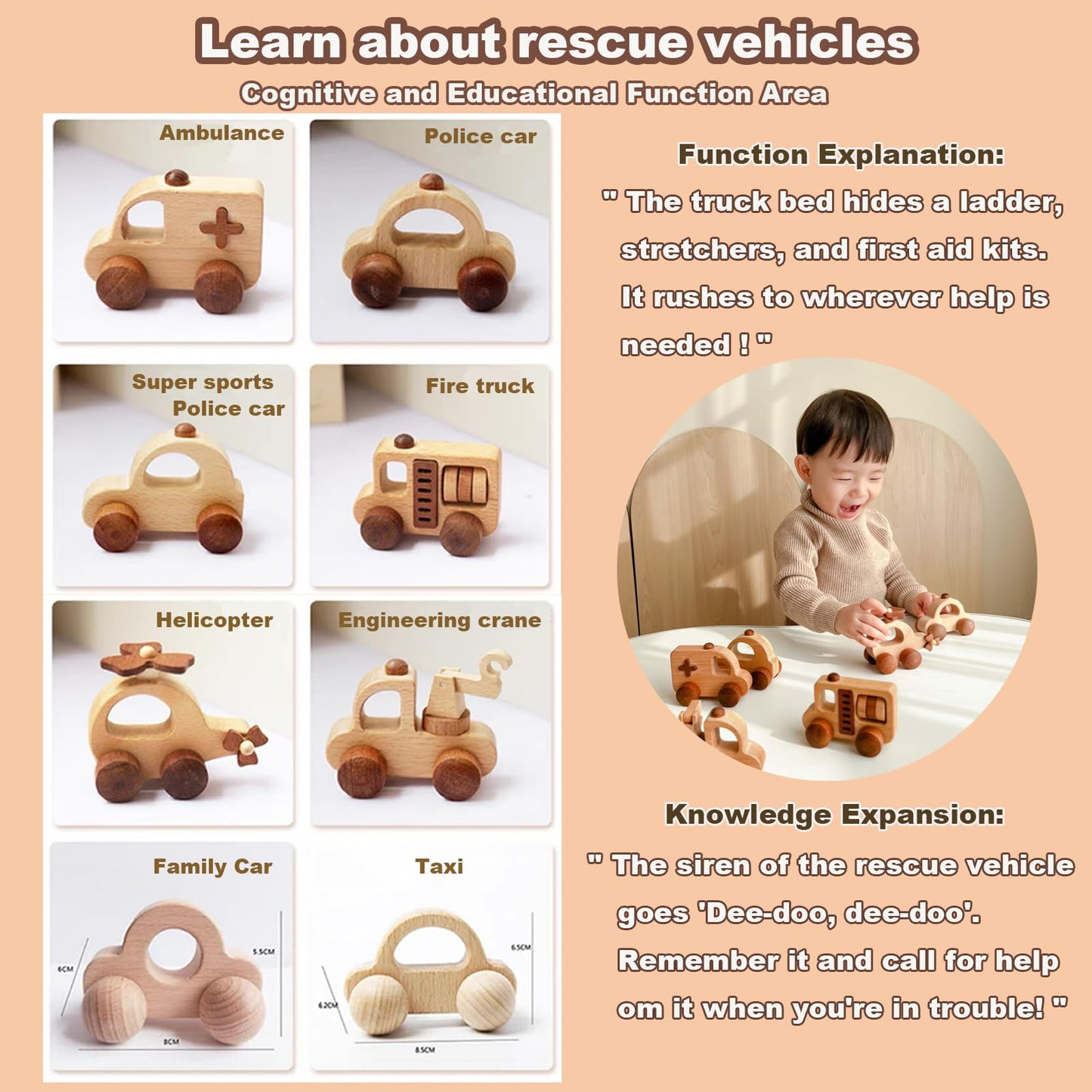 OKULLYSH 8PCS Wooden Toy Cars Set Montessori Push and Pull Baby Toys for 1-3 Years, FSC Certified Non-Toxic Wooden Cars for Toddlers, First Birthday Gifts for 1 Year Old Boy Girl