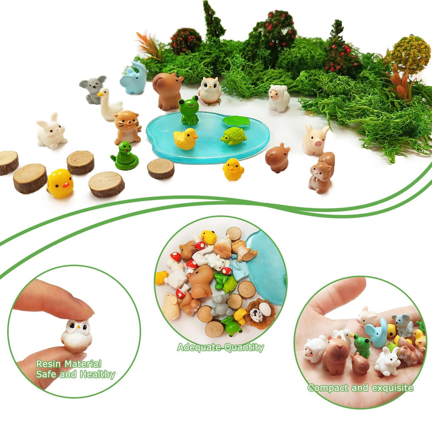 QuarenDen 46 Pcs Fairy Garden Accessories, Miniature Figurines, Mini Resin Animals Set, Miniature Trees Moss for Micro Landscape Ornaments DIY Fairy Craft Decor