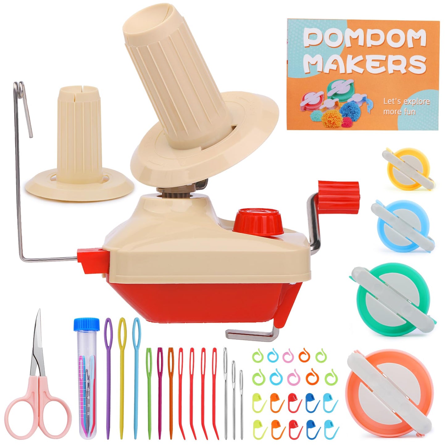 BUTUZE Yarn Ball Winder, Yarn Winder for Crocheting, Stitch Markers Knitting Kit, Pom Pom Maker, Convenient Ball Winder Hand Operated for Yarn, with Easy Installation for Yarn Storage