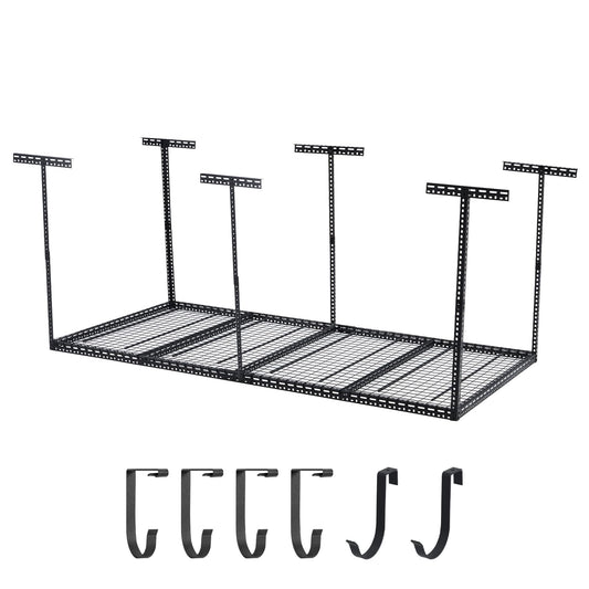 4x8 FT Overhead Garage Storage Rack, Adjustable Garage Storage Organization Systerm, 660LBS Weight Capacity Heavy Duty Metal Garage Ceiling Storage Racks, Black, Vertical Post x 6