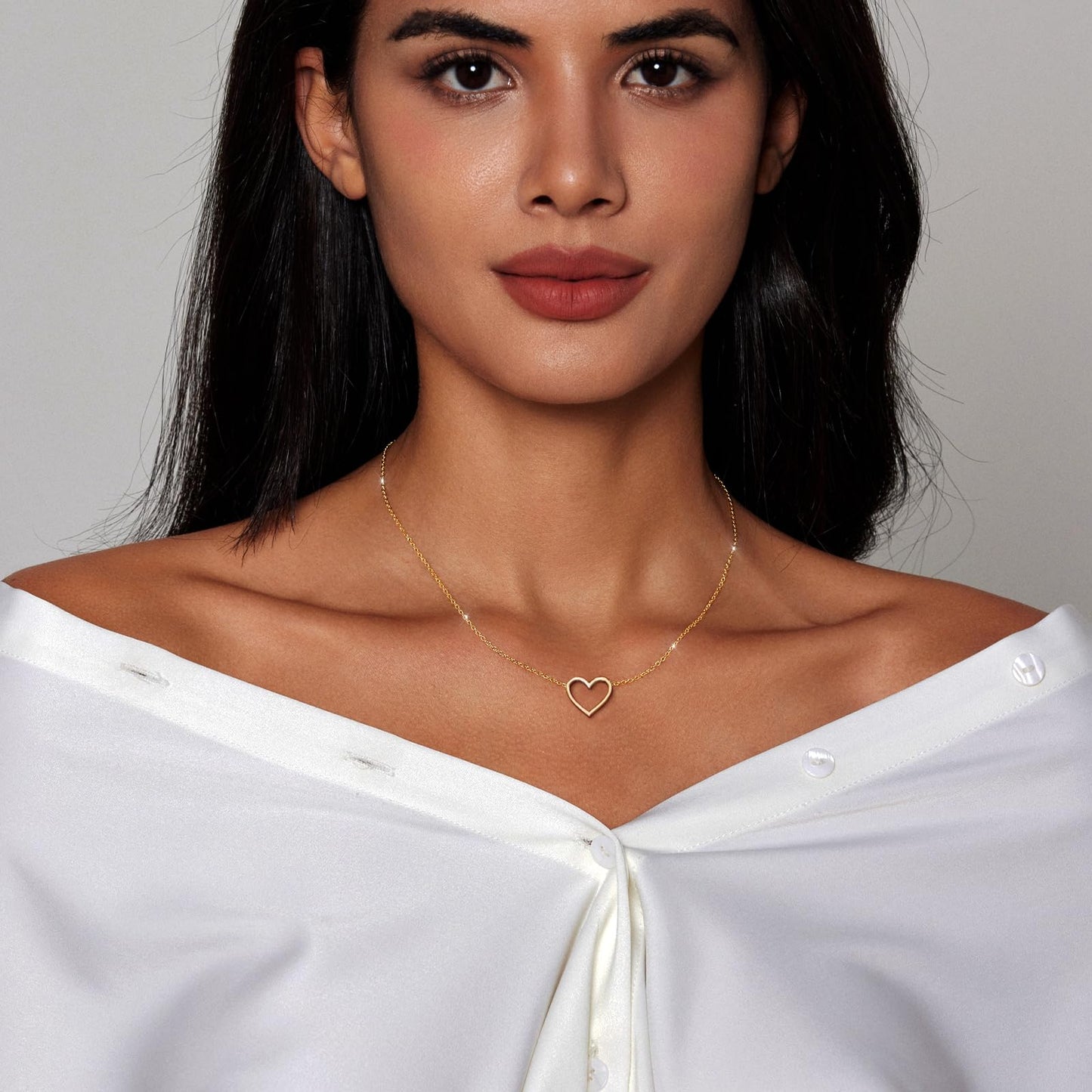 Zeffy Heart Necklace for Women 14k Gold Plated Cute Necklaces Trendy Open Heart Choker Necklaces Dainty Simple Gold Jewelry for Women Gifts