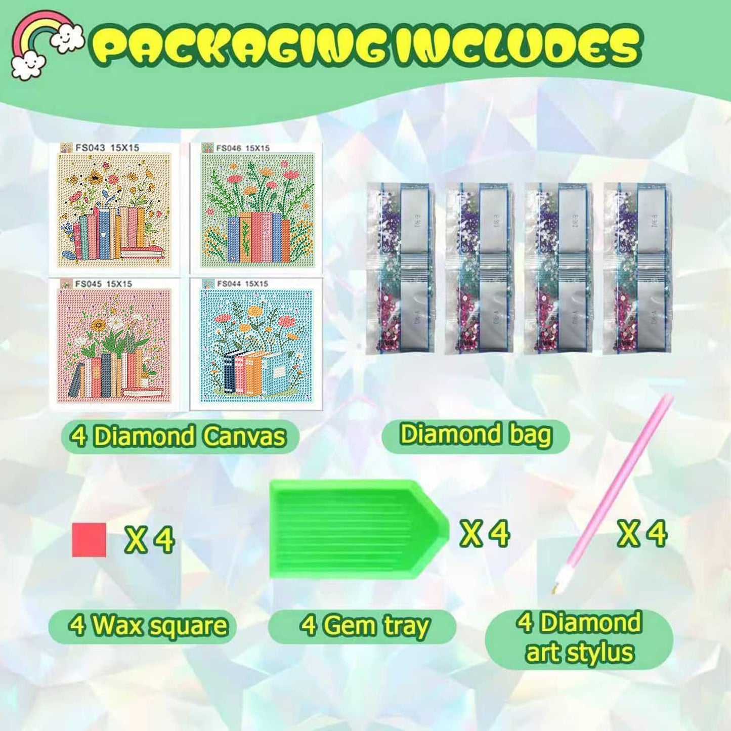 ICYANART 4 Pack Book Diamond Art Painting Kits for Kids, Cute Gem Art Kit for Kids Ages 6-8-12, Small Diamond Art for Kids Easy Handmade Gifts and Home Wall Decor 7x7inch