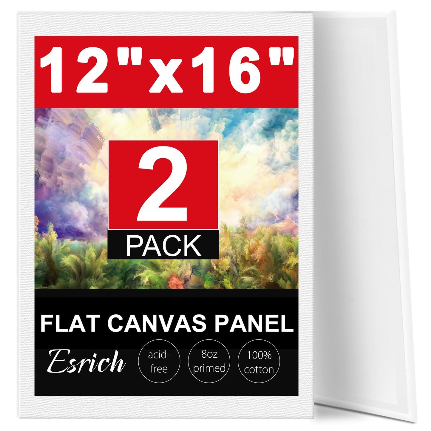 ESRICH Canvas Boards for Painting 12x16 Inch, 2 Pack Canvas for Painting Cotton Primed Acid Free Large Blank Canvas Panels for Oil Paint, Watercolor, Acrylic Paint, Gouache and Tempera.