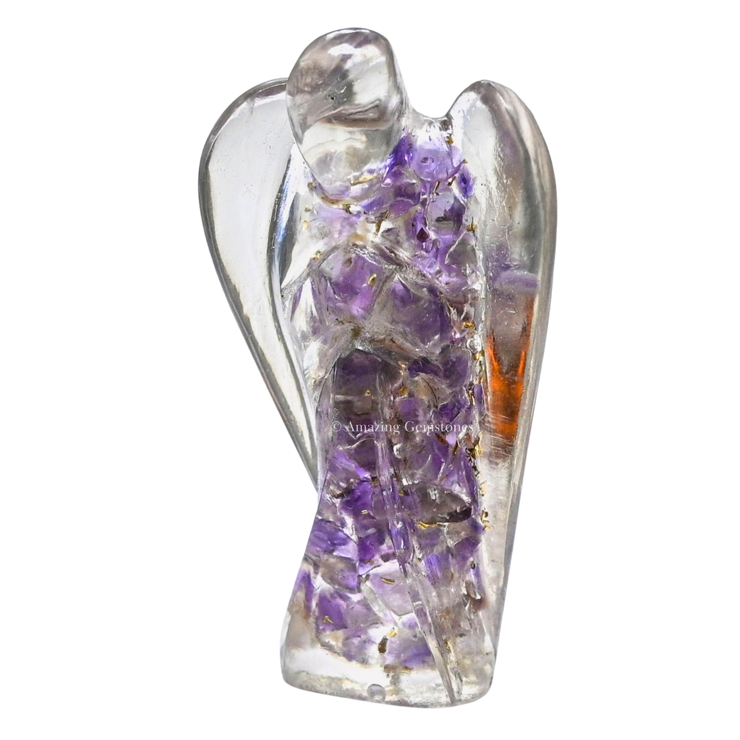 Amazing Gemstone Amethyst Guardian Angel Figurine Pocket Crystal Angel for Protection - Orgone Guardian Angel with Orgonite Layer and Natural Crystal for Healing Gift (2 Inch, Organite)