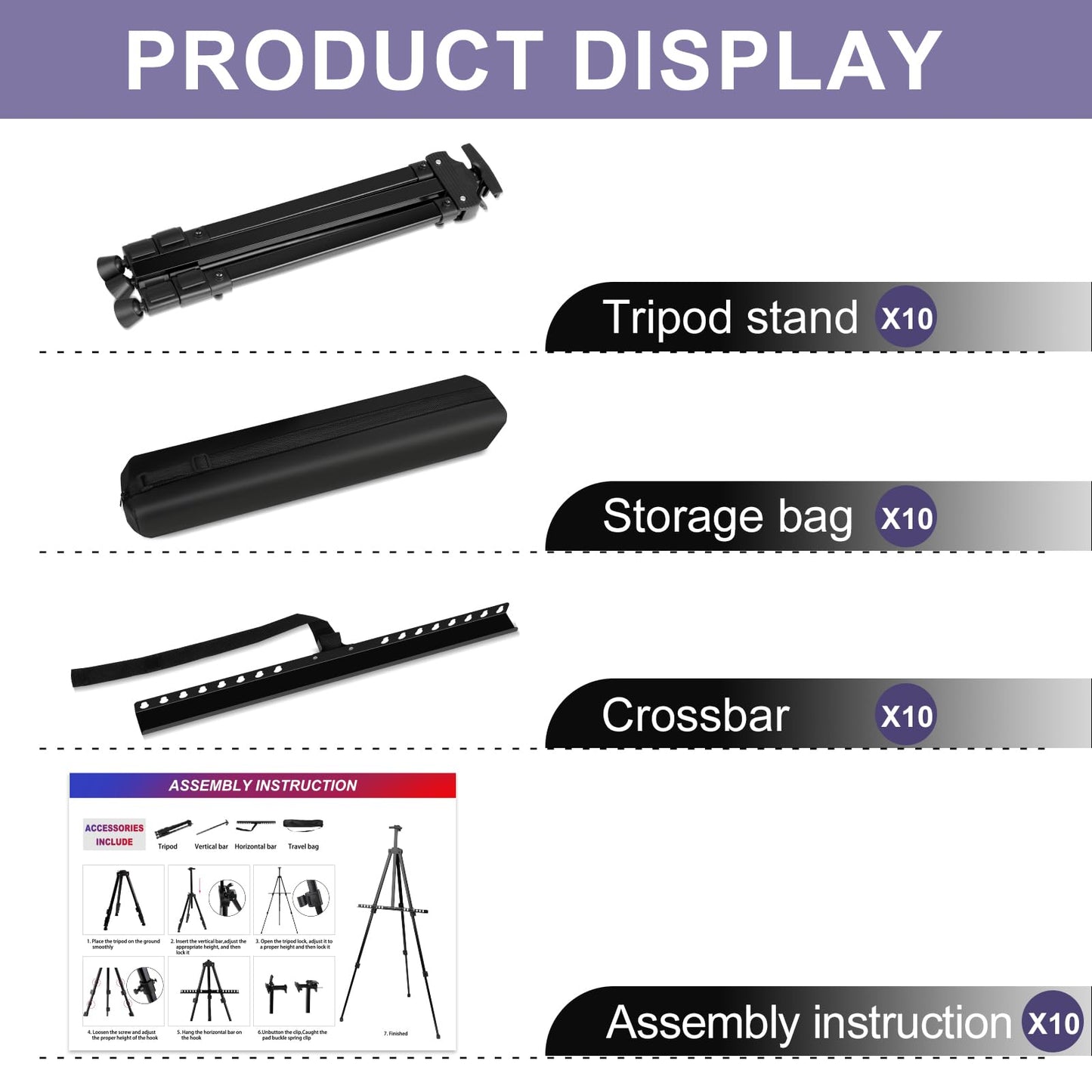 AROIC10 Pack Painting Display Easel Stand Portable Adjustable Metal Tripod Artist Canvases Height from20to66Inch Extra Sturdy forTable-Top/Floor Painting, Drawingand Displaying,Black with10StorageBag