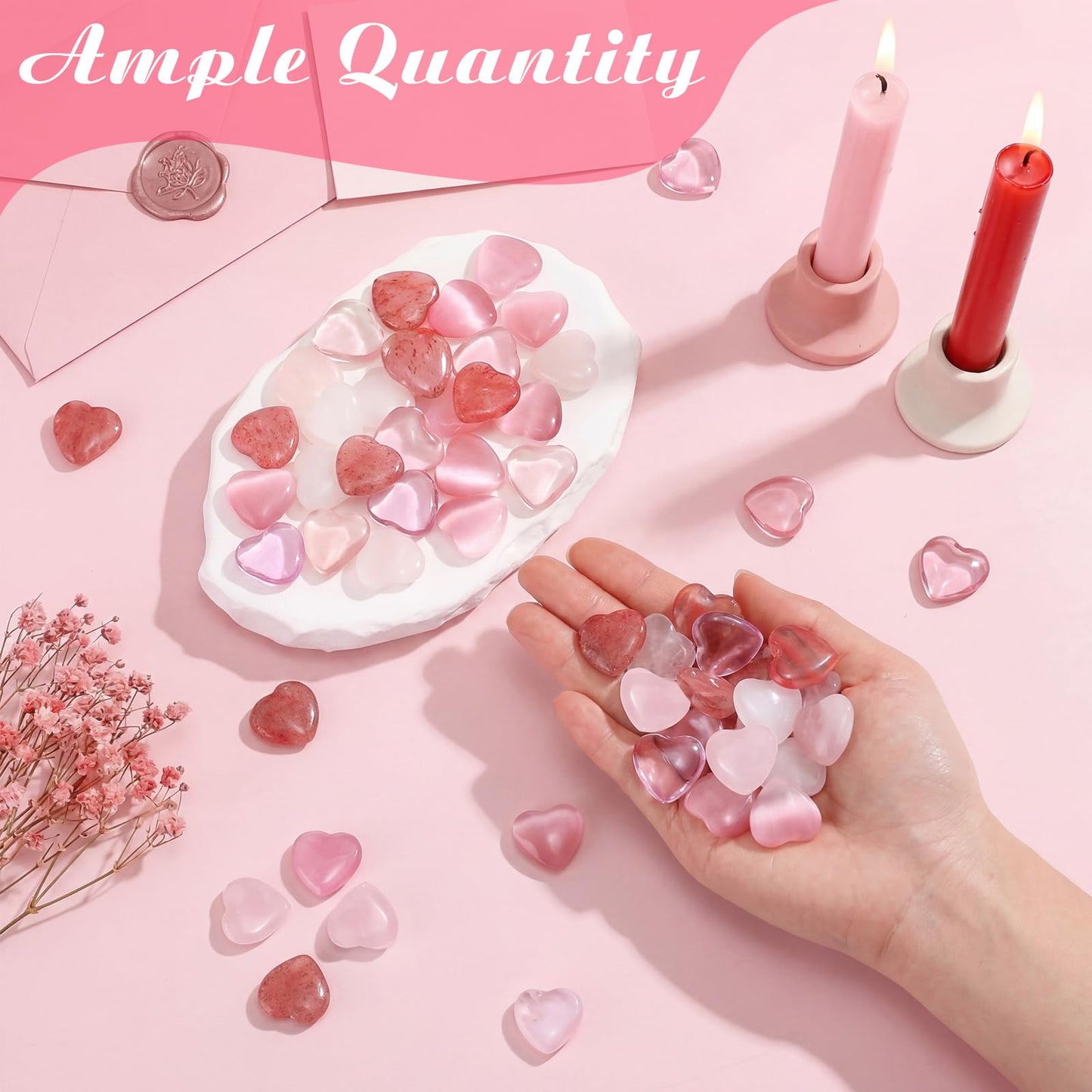 Joyfolk 120 Pcs Pink Heart Crystals Stones Bulk Inspirational Worry Love Healing 0.8 Inch Red Pink Rose Quartz Stones Gift Heart Rock Pocket Polished Gems Crystal Gemstones Decor Gift for Women