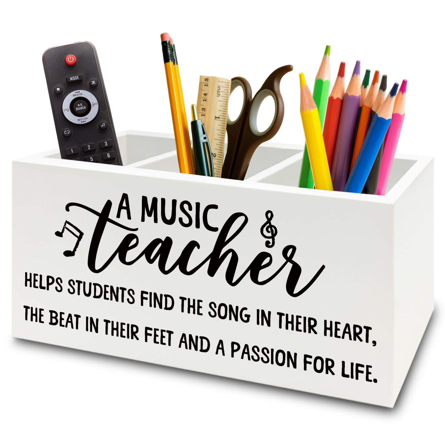 XPH Music Teacher Pen Pencil Holder Organizer for Desk, Music Teacher Gifts, Teachers Appreciation Gifts for Women Men Wooden Box Sign for Office Workplace Classroom Desk Tabletop Decorations