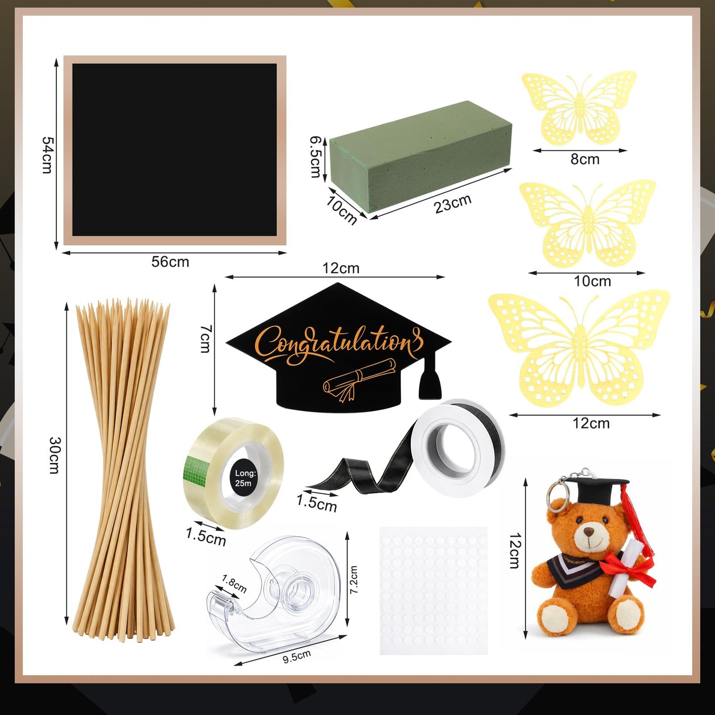Suncalla 119 Pcs Graduation Gifts Money Bouquet Kit Class of 2026 Black Gold DIY Flower Wrapping Paper DIY Bouquet with Congrats Grad Card for Middle High School College Women Men