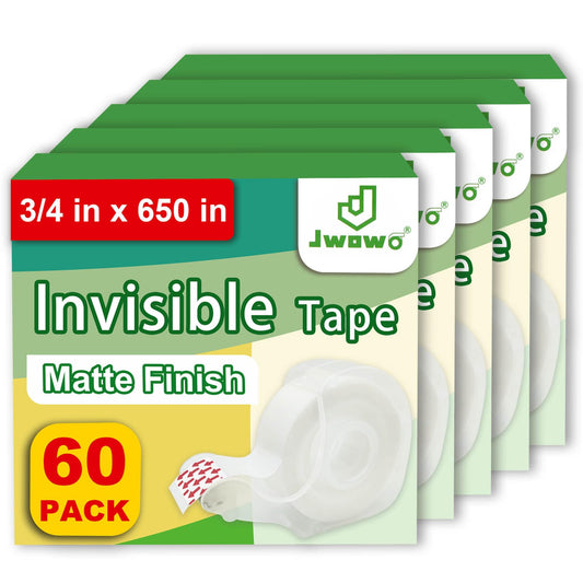 Invisible Tape with Refillable Tape Dispenser, Home Office Supplies and Back to School Supplies for College and Classrooms, Matte Finish, 3/4 in x 650 in, 12 Pack