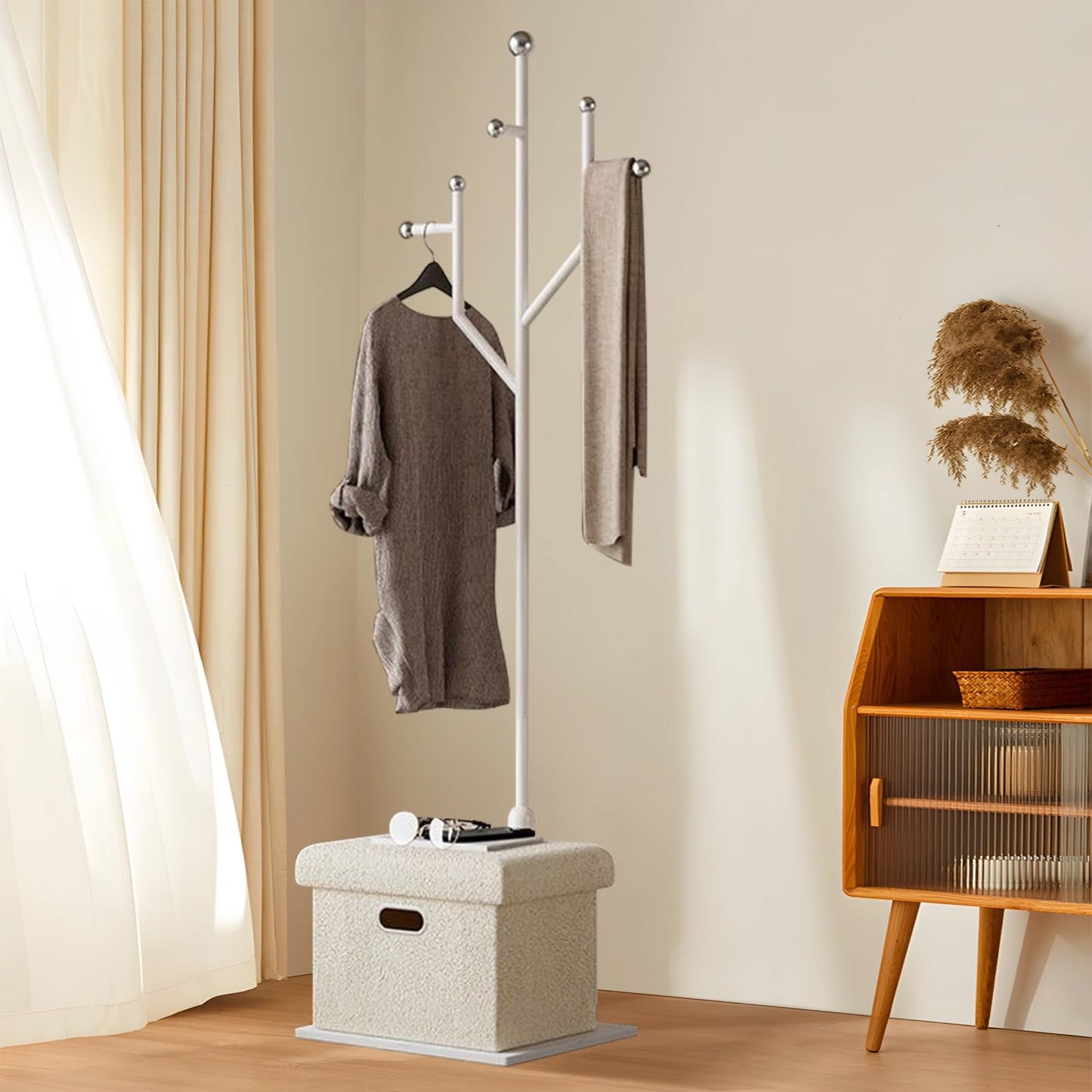 Ronsan Modern Metal Coat Rack Stand, Heavy Duty Coat Rack Freestanding with Natural Marble Base, 8 Hooks, Ideal for Bedroom, Entryway, Hallway, Office, Gifts for Women, for Mom, for Men (White)