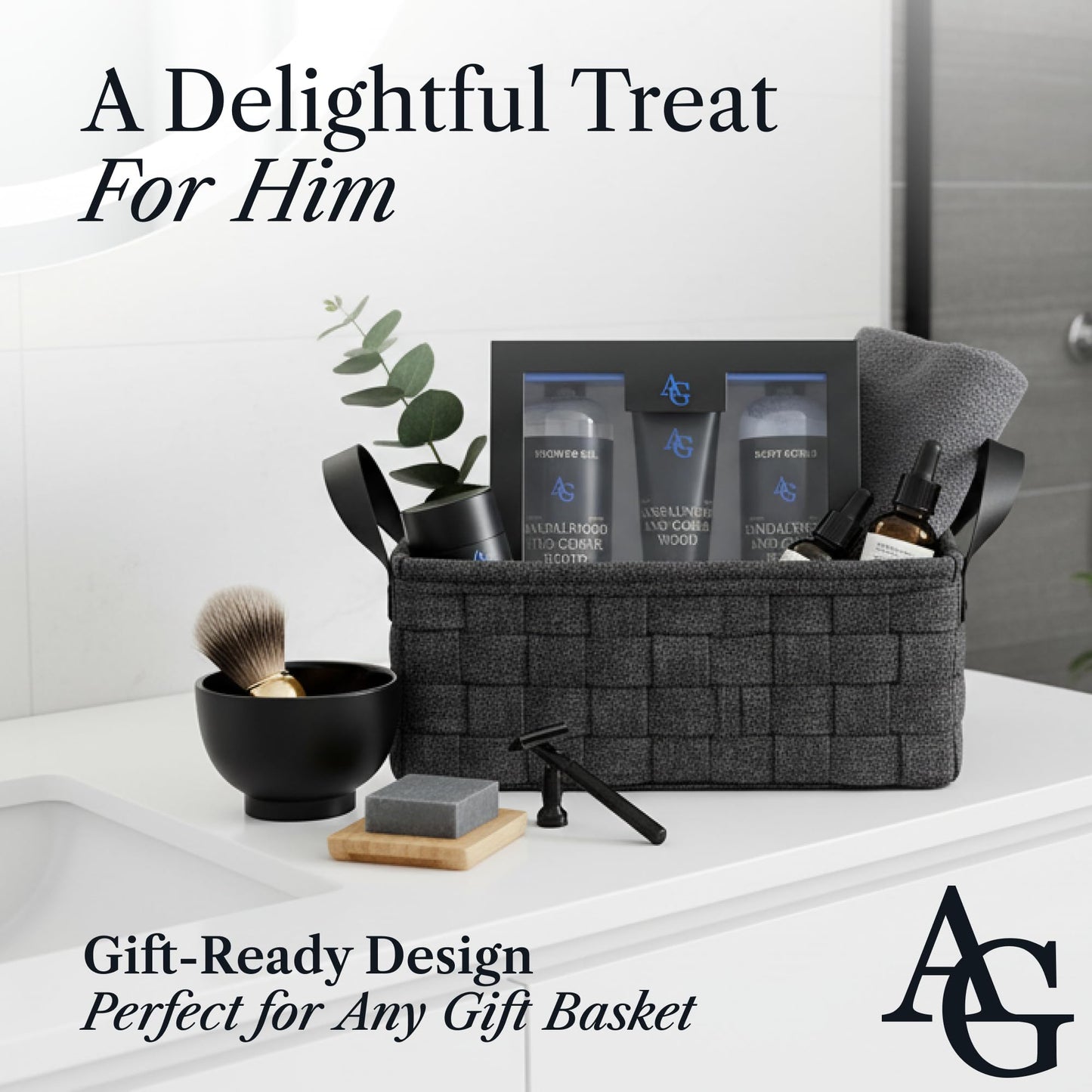 Adelegourdain Shower Kit Men, Bath and Body Gift Set For Him - Shower Gel, Body Scrub & Body Cream, Sandalwood & Cedar Scent, 3 pcs 720ml - Skin Care Kit Fathers Day Birthday Idea for Him
