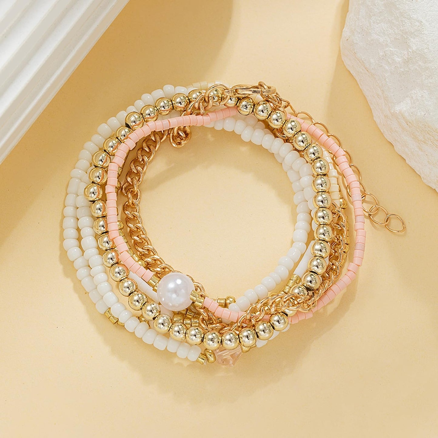 Harry and Henry Gold Beaded Bracelets for Women Gold Pearl Elegant Stackable Bracelets Set Trendy Jewelry Gifts Birthday Valentines Day Gifts for Women