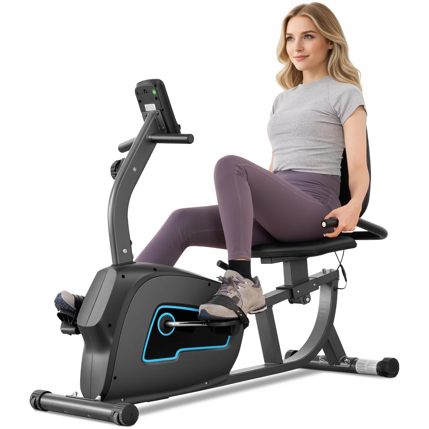 oCuZen Recumbent Exercise Bike for Home, Recumbent Stationary Bike for Adults & Seniors with 8-Level Magnetic Resistance, Adjustable Seat, Heart Rate Handle & LCD Display, 300LB Capacity