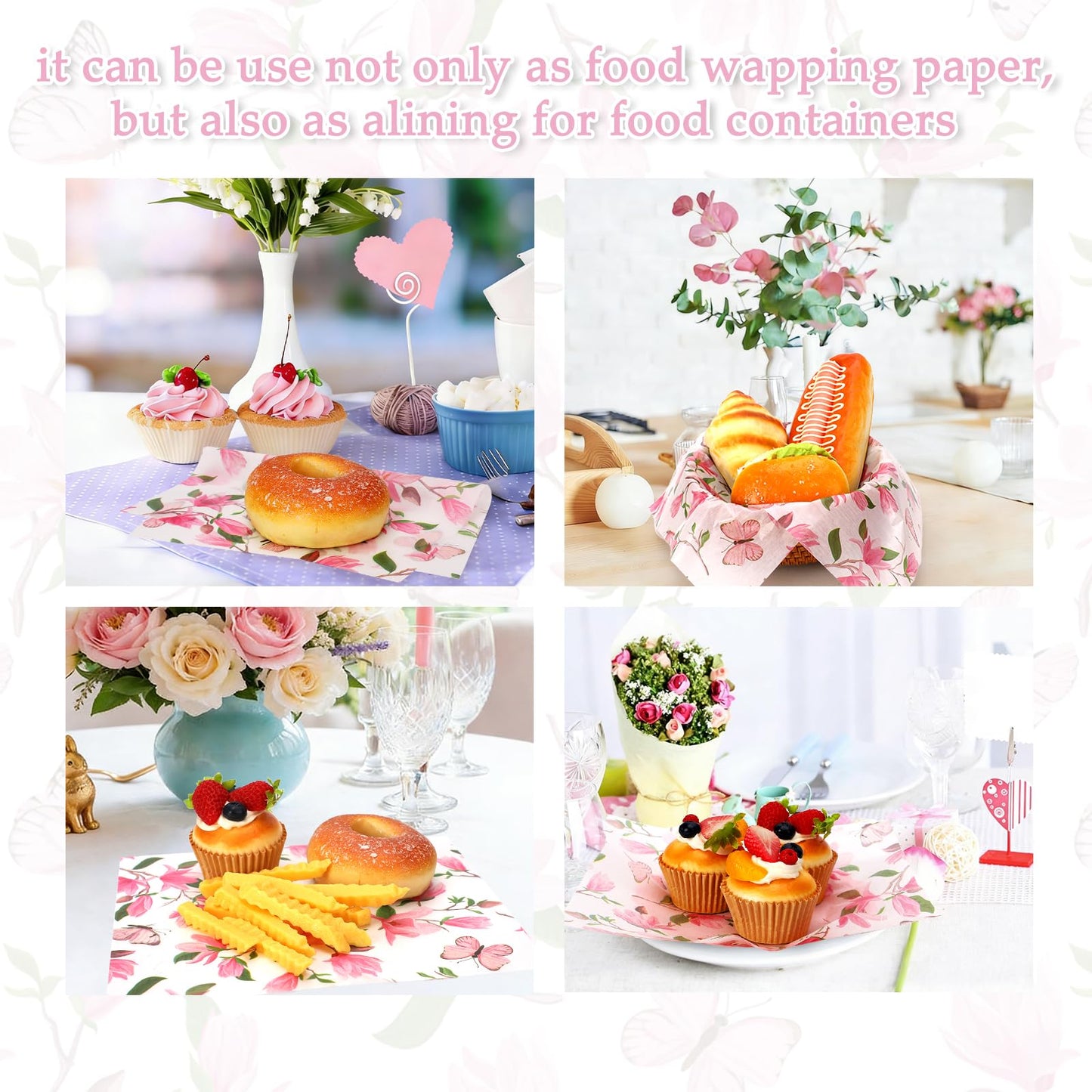 150 Sheets Watercolor Magnolia Butterfly Deli Paper, 9.8 x 8.3in Magnolia Blossom Pattern Grease Resistant Proof Sandwich Wrap Paper Liners Greaseproof for Home Kitchen