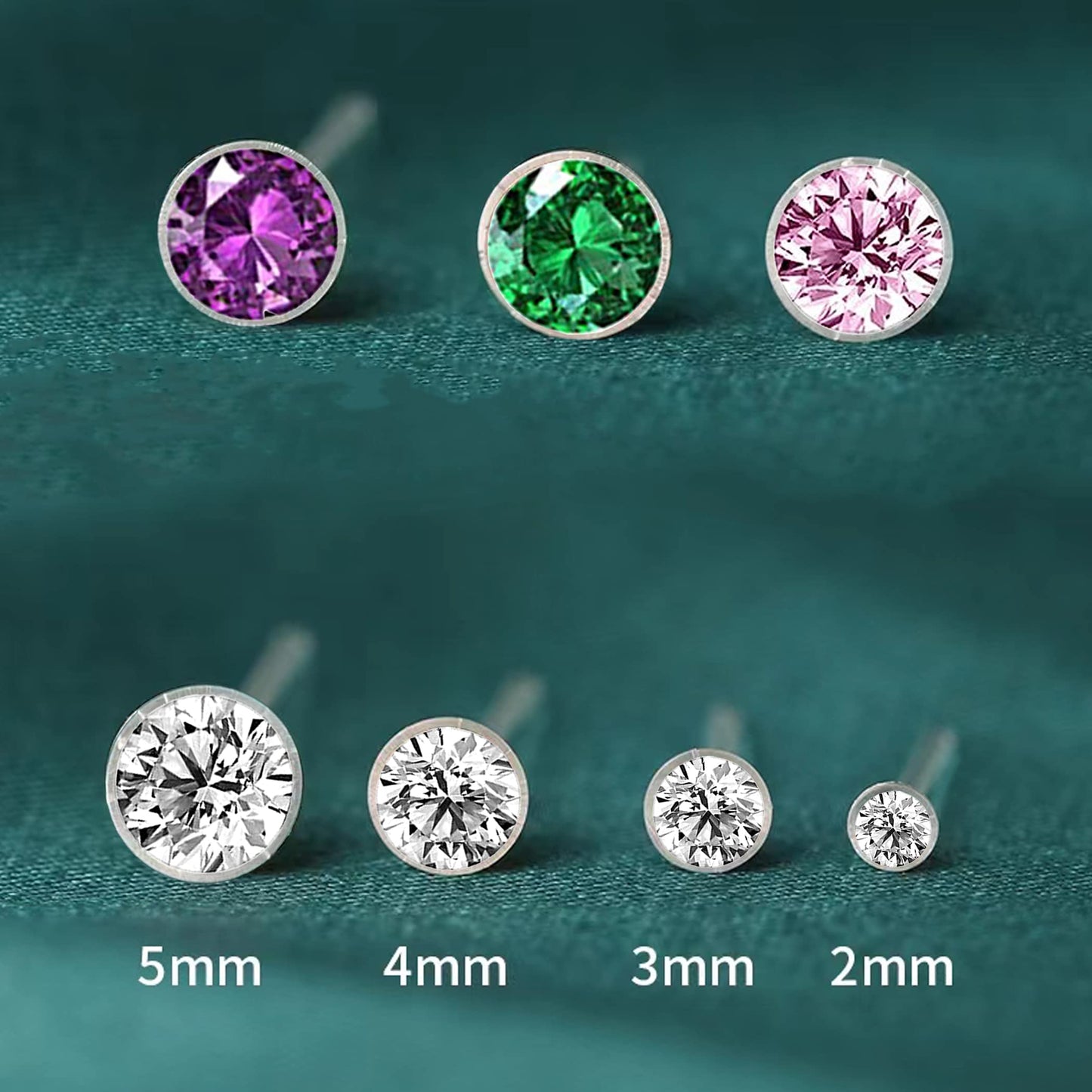 OwlkOrmy 8 Pairs Anti Allergy Plastic Earrings for Sensitive Ears & Include 8 Pairs Silicone Soft earring backs, Birthstone Cubic Zirconia Stud Earrings Kit 2mm 3mm 4mm 5mm in one Set (Pink)