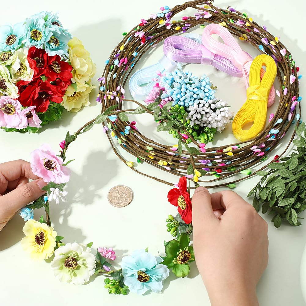 BEAMARKER 20 Sets Flower Crowns Making Kit Make Your Own Flower Crown Wreath Garland Headbands Craft Kit Handmade DIY Fairy Floral Hair Accessories Gift Christmas Bulk Items for Women