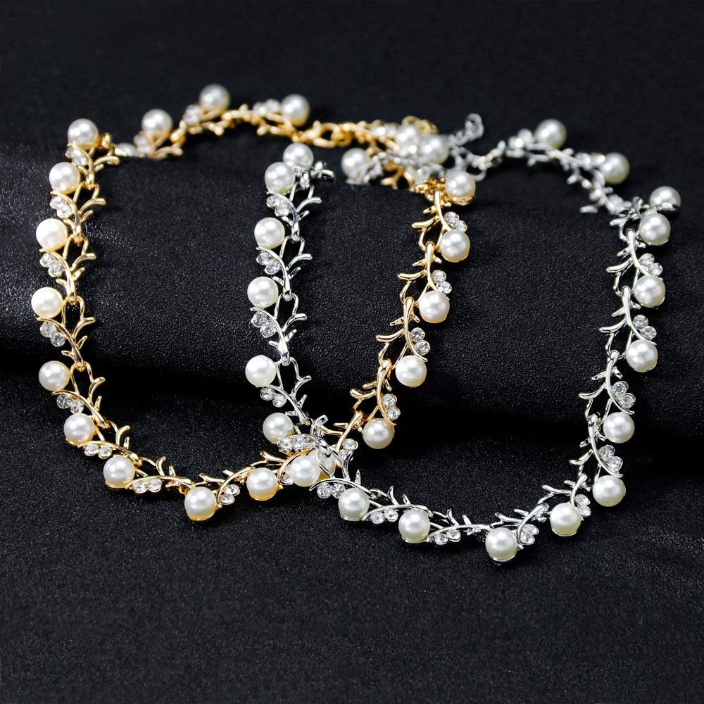 tenghong2021 Fashion Classic Faux Pearl Jewelry Set Necklace Bracelet Earrings for Women Best Gift (Gold Leaf)