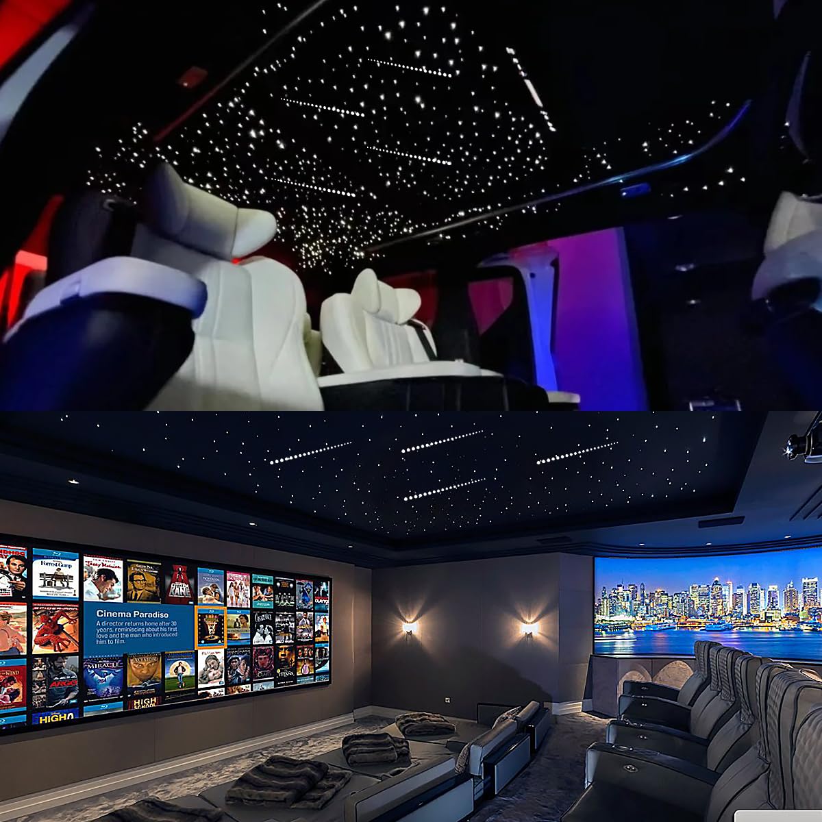AKEPO 16W RGBW APP Small Size Twinkle Meteor Fiber Optic Lights, Music Activated 650pcs 0.03in 13.1ft/4m Optical Fiber Star Ceiling Light Kit for Car Headliner Star/Home