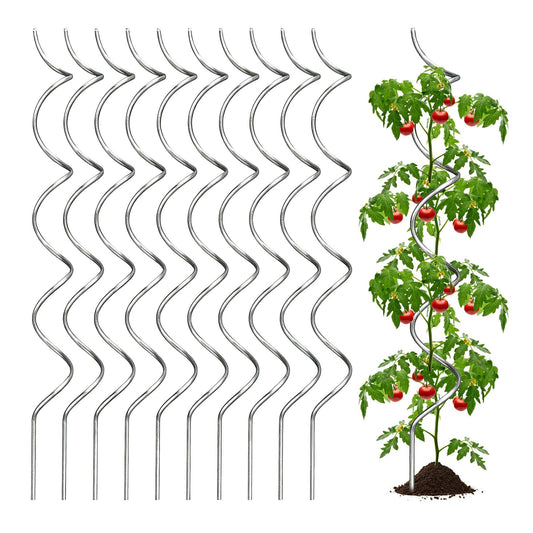 LAKNUAL 58" Galvanized Plant Supports Spiral Tomato Cages, 10 Pack Metal Twisted Tomato Stakes Climbing Plant Stake Tower Outdoor Indoor