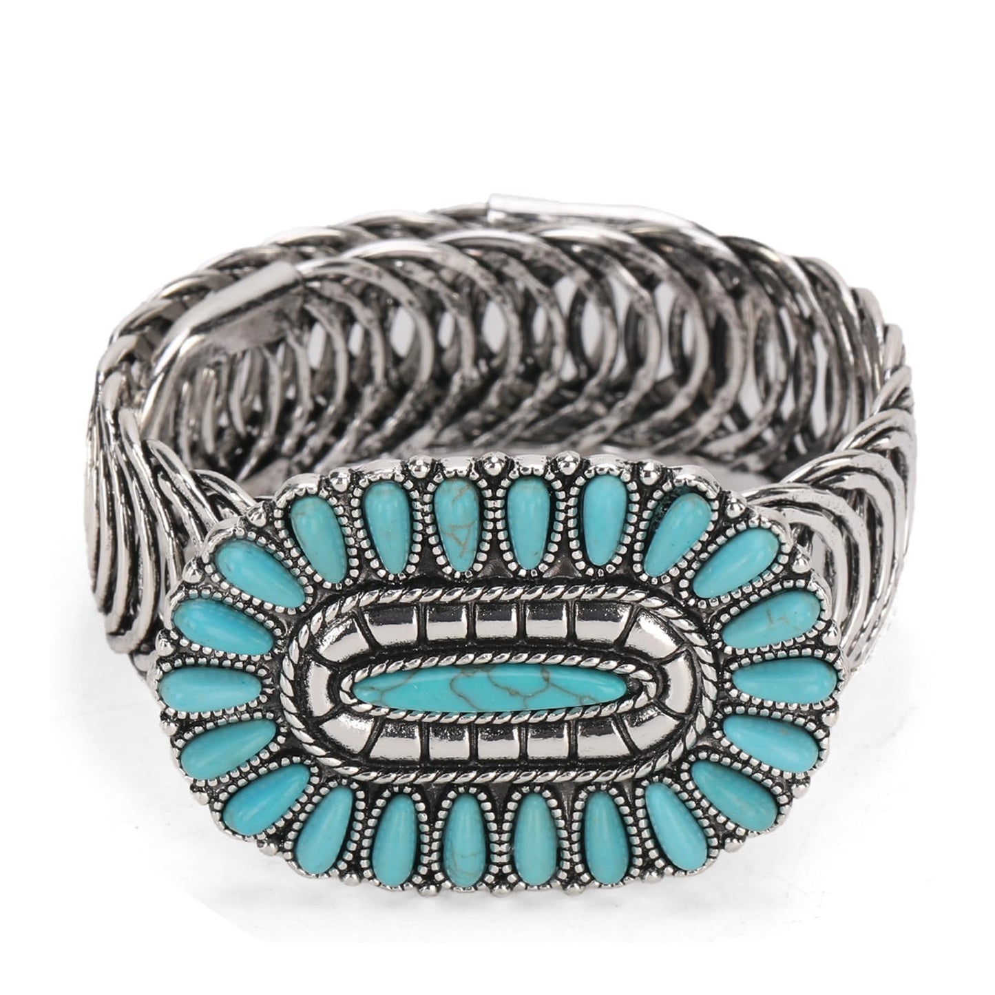 Montana West Rustic Couture Western Turquoise Cuff Bangle Bracelet Bohemian Vintage Elastic Bracelet for Women Cowgirl RCW-1008TQ