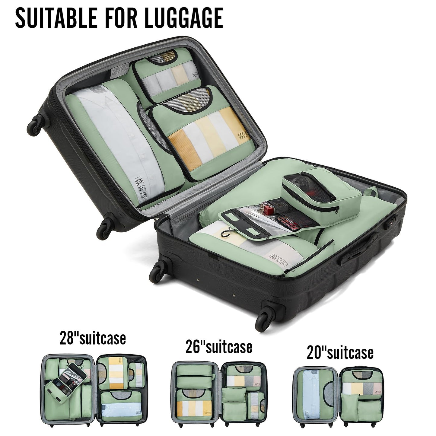 Veken 8 Set Packing Cubes for Travel Essentials, Suitcase Organizer Bags in 4 Sizes, Carry-On Luggage Accessories with Large Laundry & Hanging Toiletry Bag, Must-Have for Airplane, Road Trip & Camping