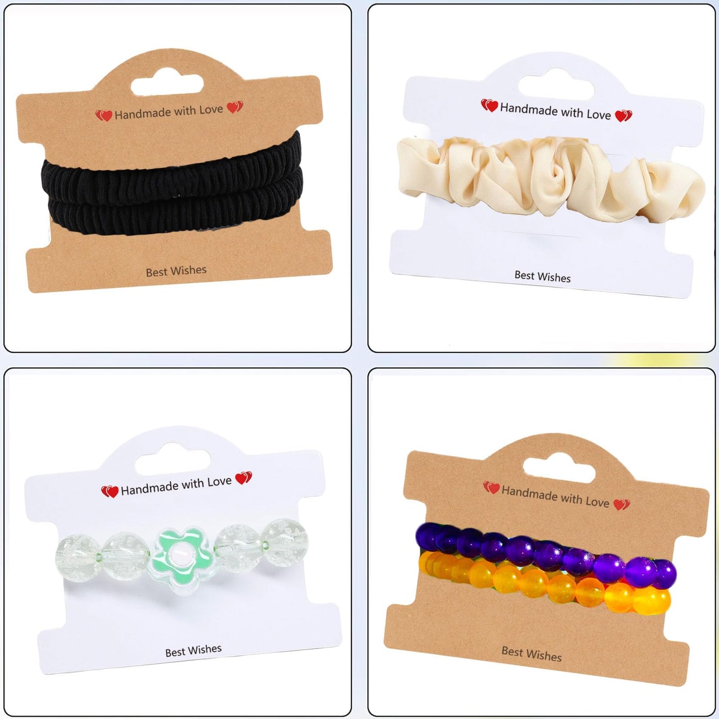 100Set Jewelry Display Cards, Bracelet Display Cards with Clear Bags for Small Business of Hair Ties, Bracelet, Necklace, Hair Scrunchies (Brown)