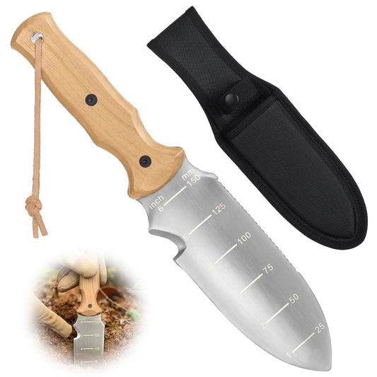 Garden Tools Trowel with EDC Sheath for Weeding Digging Planting, Gifts for Women Mom Her, Gardening Tools with 7" Stainless Steel Blade, Dual-Scale Measurement,Hanging Hole, Gifts for Men Dad Him