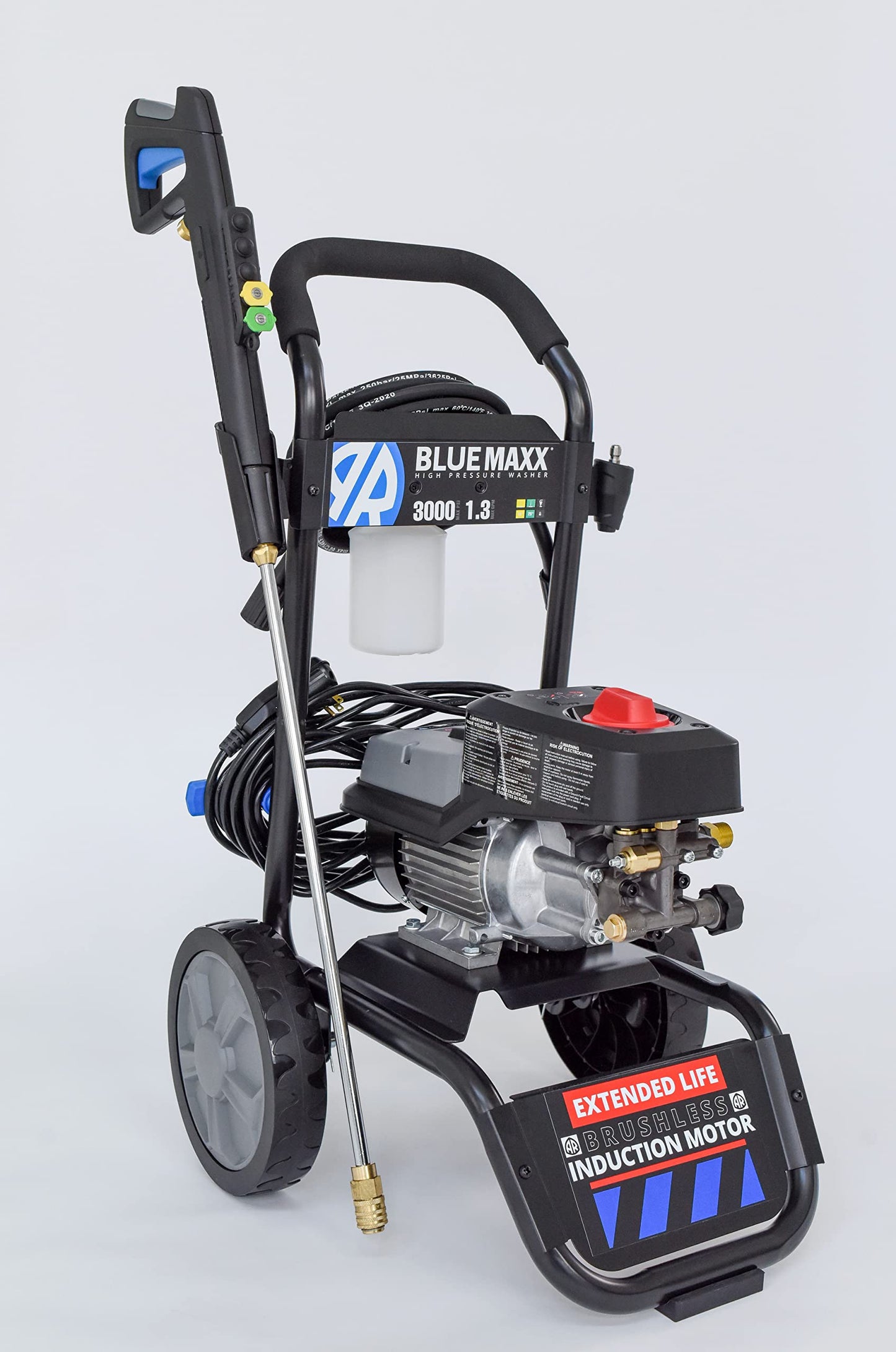 AR Blue Clean MAXX3000-BNDLNC, Includes MAXX 3000 Electric Pressure Washer with 12' Quick Connect Extension Lance. 3000 PSI, 1.3 GPM, Easy Quick Connection Lance, Trigger Gun, 25' Hose, 61 lbs