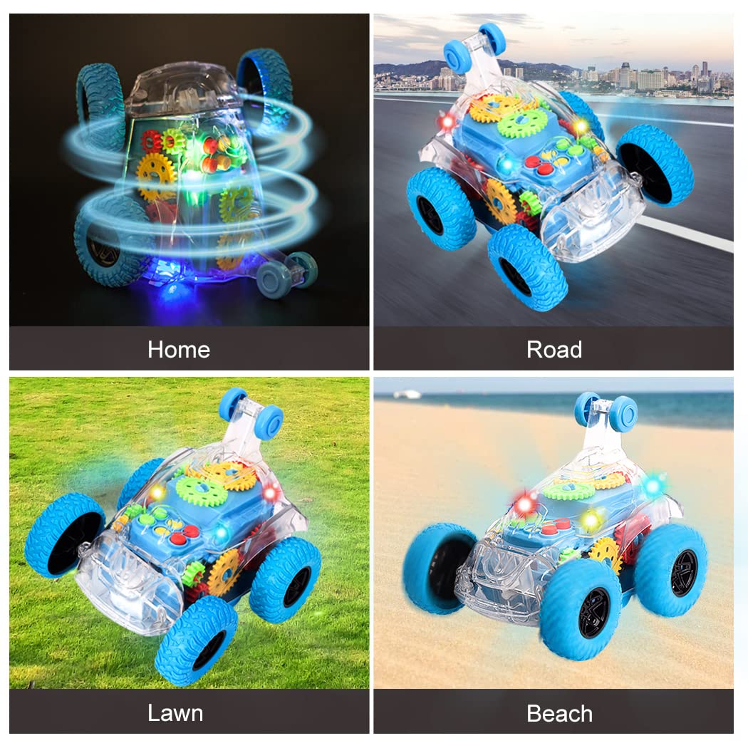 TAKIHON Sensory Toys for Kids with Autism,Light Up Toys Car,Bump and Go Toy Car with Colorful Moving Gears,Music,LED Effect,360°Rolling Twister,Monster Truck Toy,Toddler Car