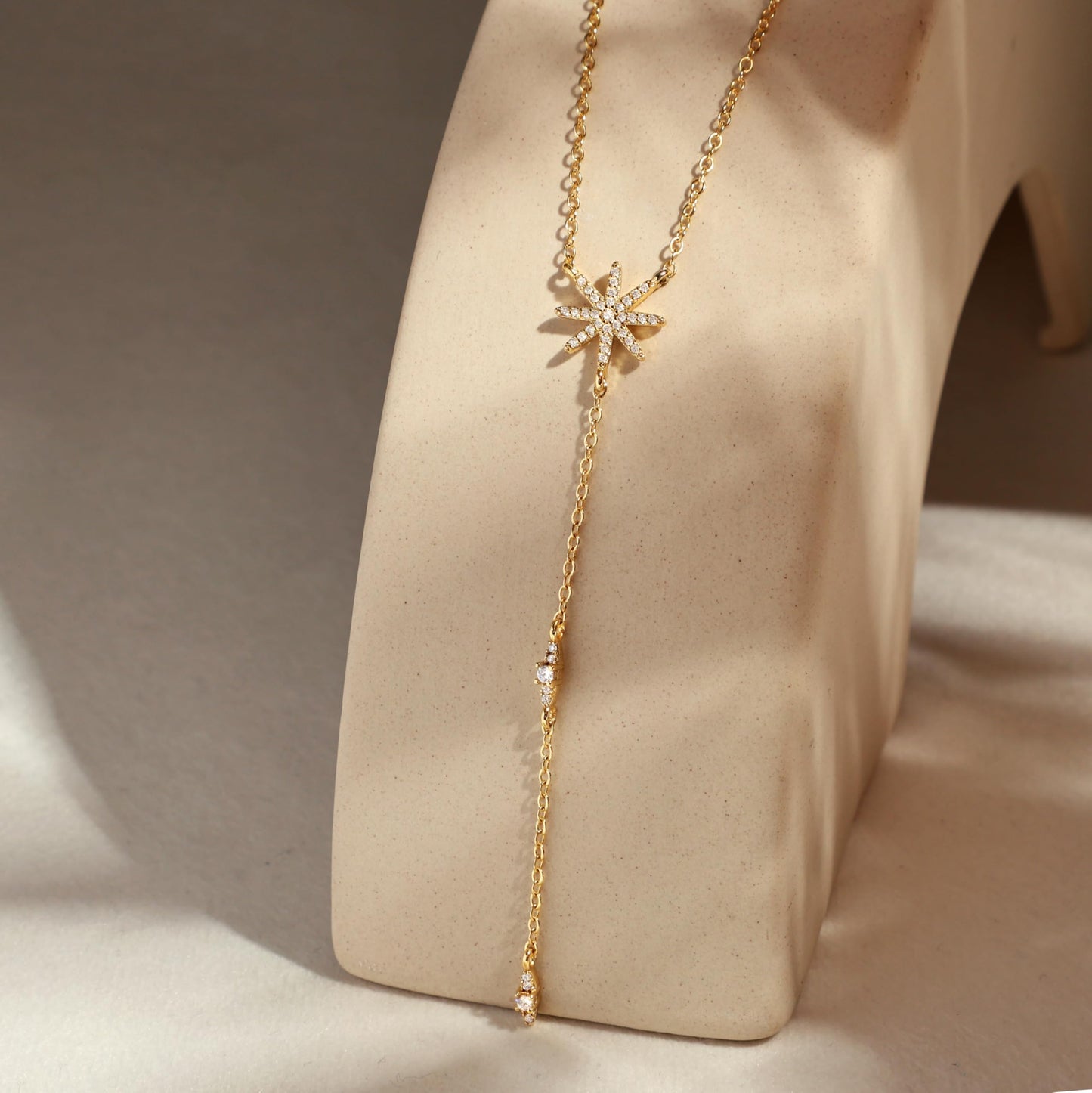 CHESKY 14K Gold Plated Long Necklace for Women North Star Layered Y Necklace Dainty CZ Star Pendant Drop Sparkle Trendy Jewelry