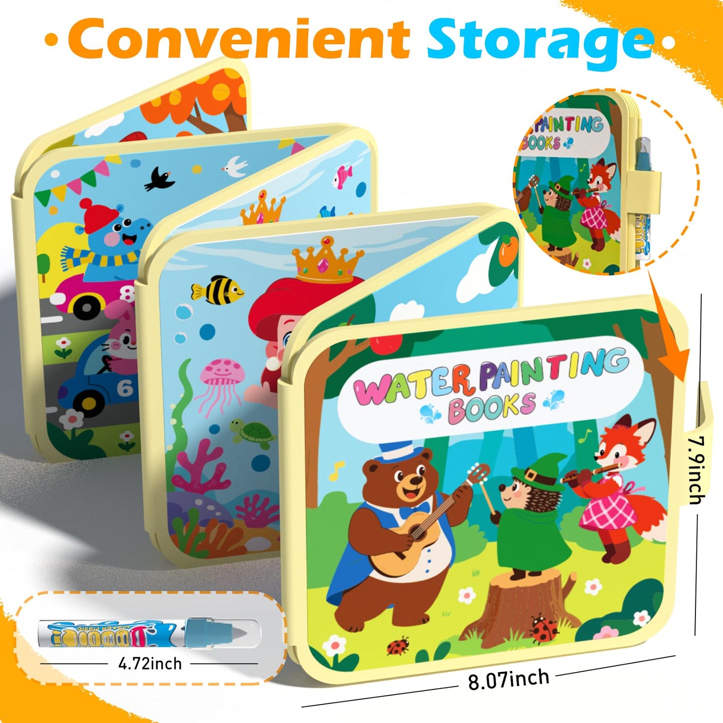 BATHKITS Reusable Water Painting Book for Kids - 3 Pack Magic Water Coloring Books with Water Pens, Fairy Tale, Animal & Space Themes | No Mess Paint, Travel Activity Toy, Gift Box, 30 Pages, Ages 3+