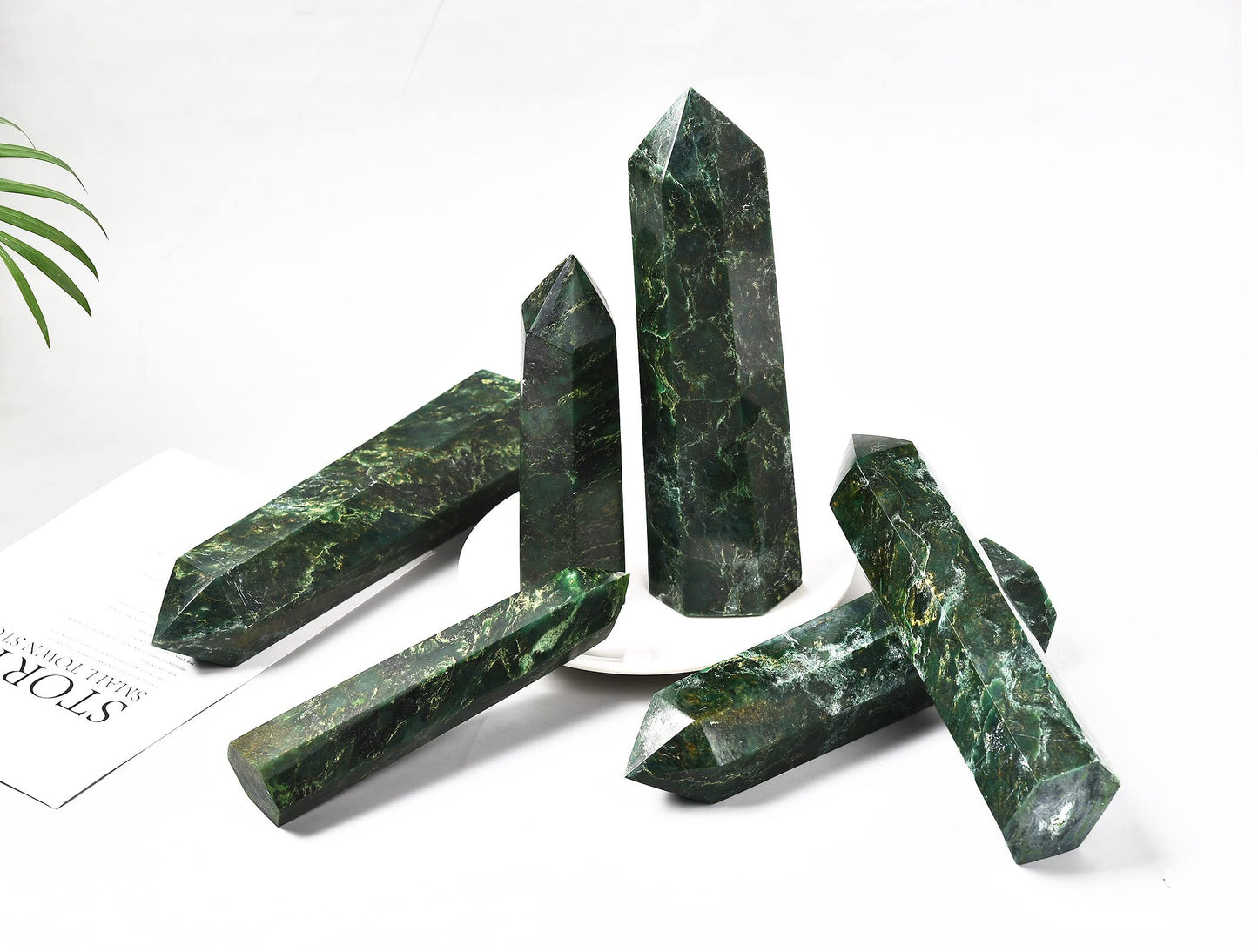 AMOYSTONE Large Crystal Obelisk Emerald Quartz Tower Green Healing Crystal Wand Point 6 Faceted Reiki Meditation Stone 2.2-2.6 LBS